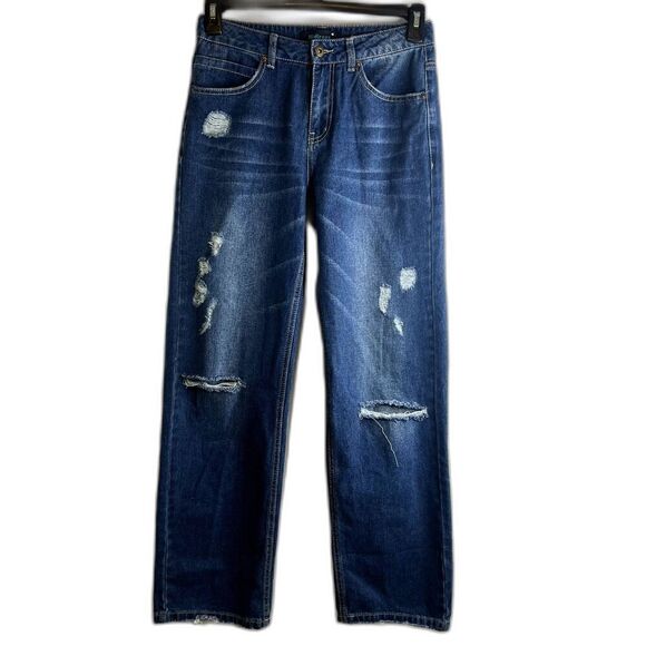 Midiross Boyfriend Distressed Straight Leg Jean Mid Rise Denim Size Small - Picture 1 of 7